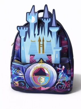 Loungefly Disney Cinderella Princess Castle & Carriage Mini Backpack Blue/Purple